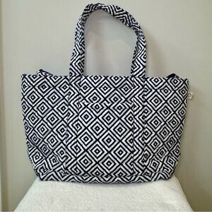 Quilted Koala Oversized Blue geometric Print Quilted‎ Tote Double Straps